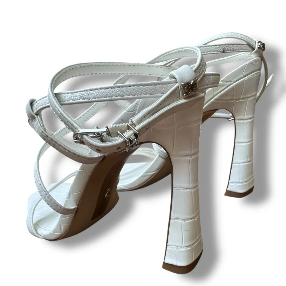 Sam Edelman Lela White Faux Leather Strappy Heeled Sandals | Women’s Size 9